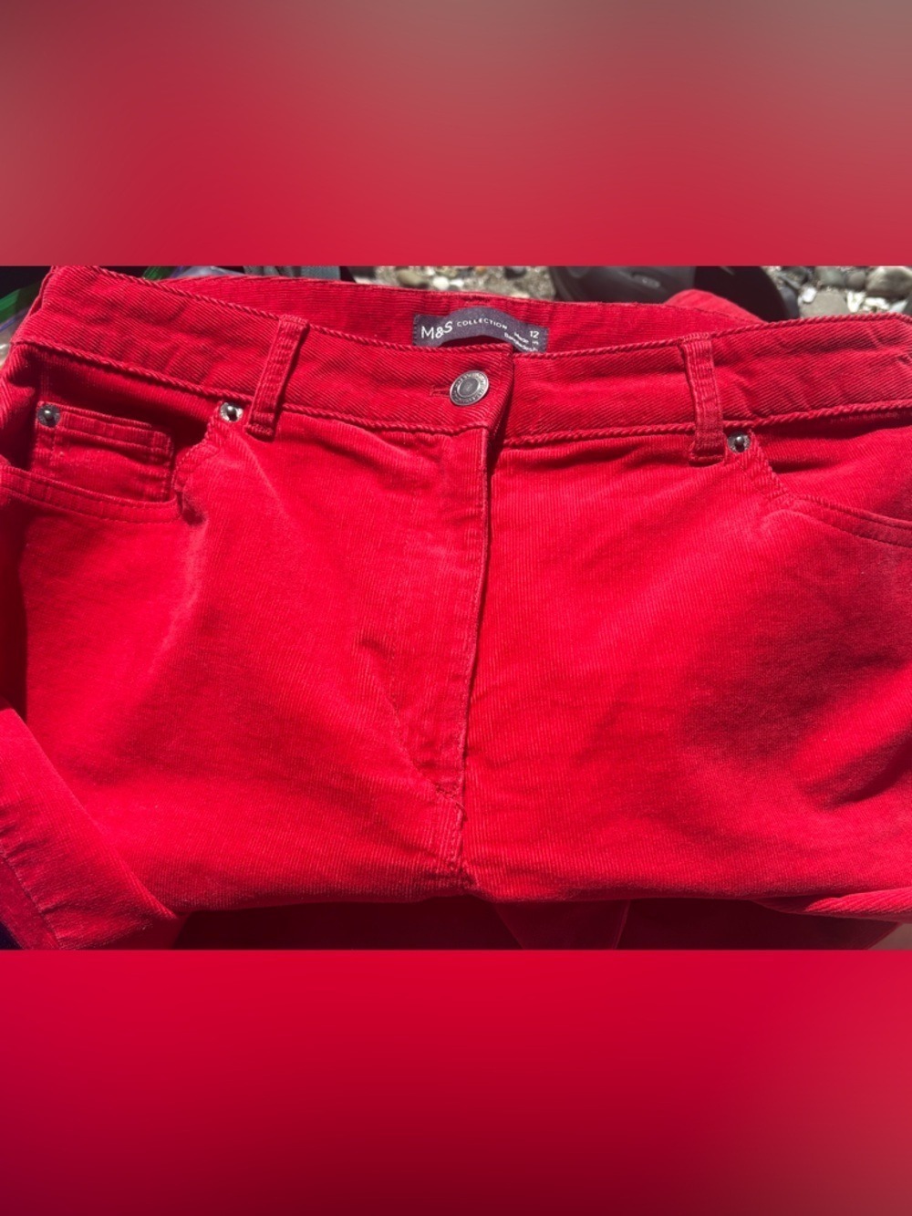 ❤️ M&S Collection Bright Red Corduroy Pants Size 8 • High Rise Straight Leg - Picture 10 of 16